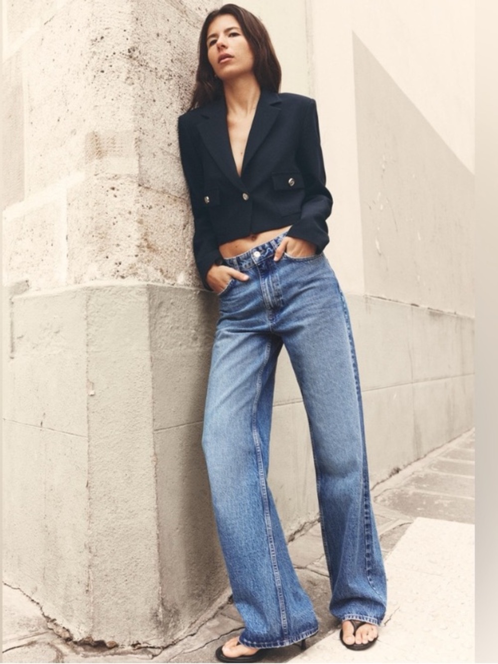 Zara Classic Blue High Waisted Wide-Leg Jeans